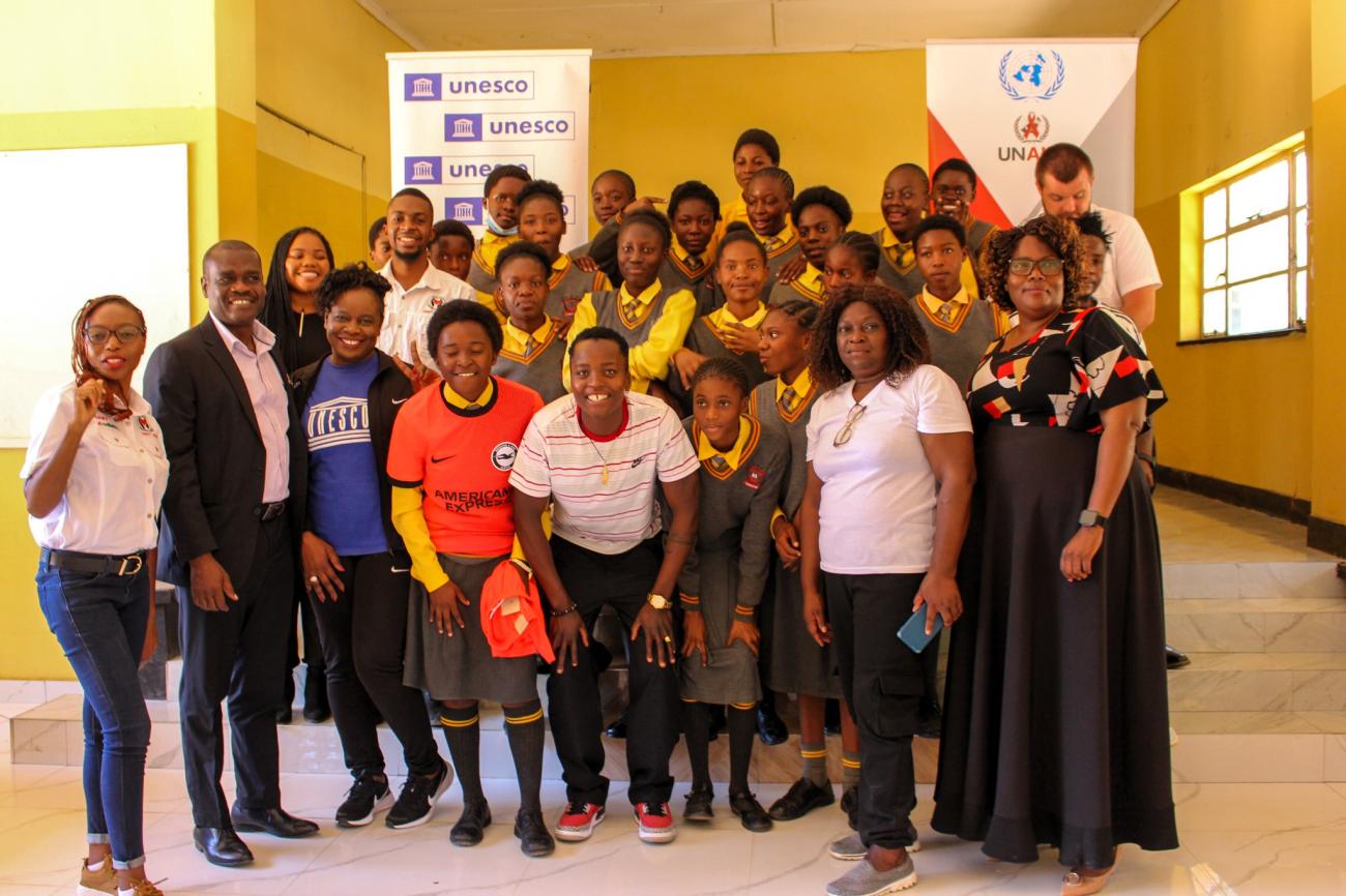 Learners with UN Zambia and Racheal Kundananji Legacy Foundation representatives