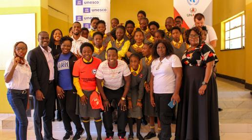 Learners with UN Zambia and Racheal Kundananji Legacy Foundation representatives